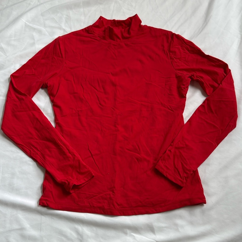 Double Lined Red Long Sleeve Mock Neck Top